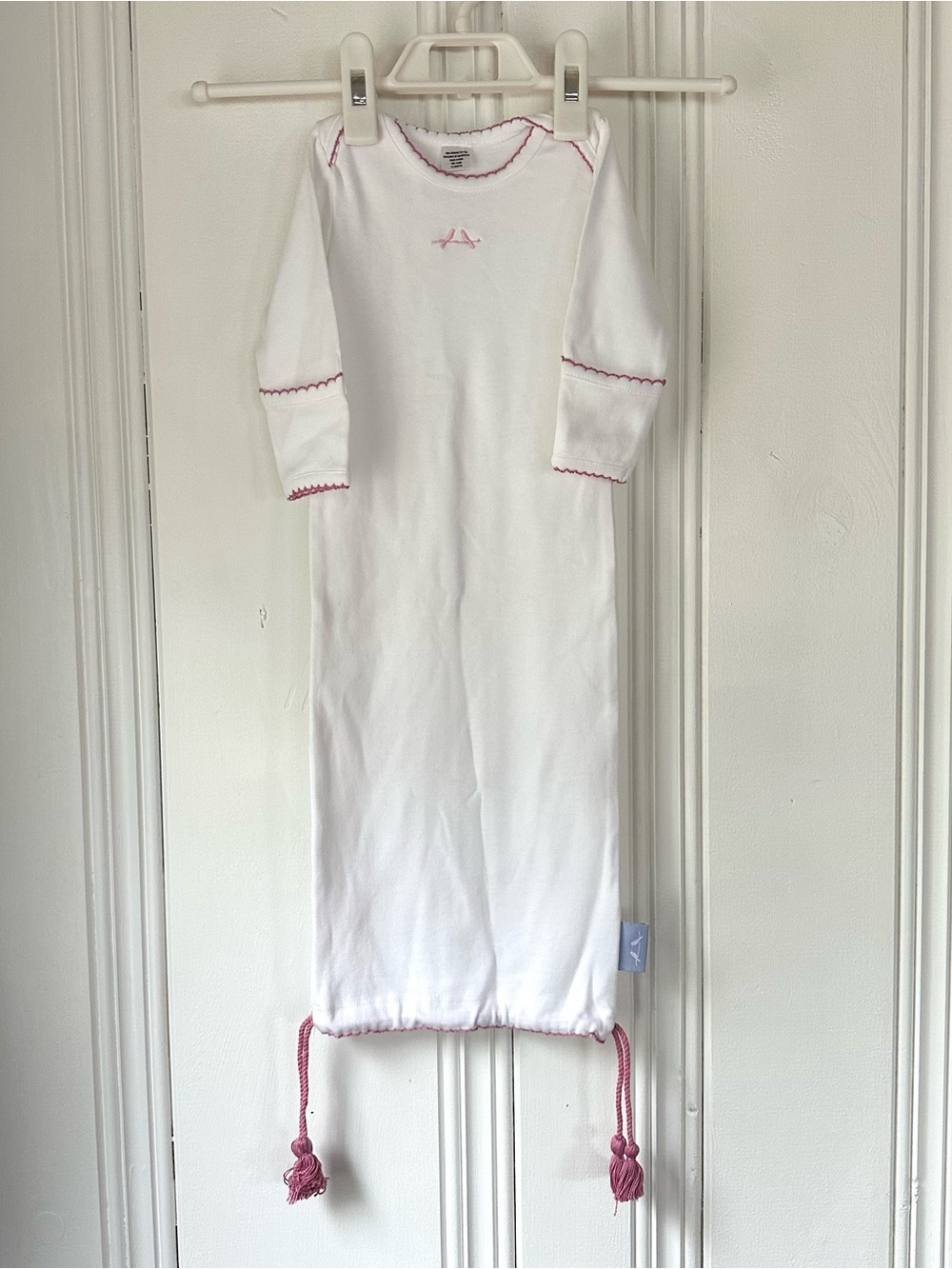 Serena & Lily 0-3M Pixie Lily White Cotton Sleep Sack with Pink Trim